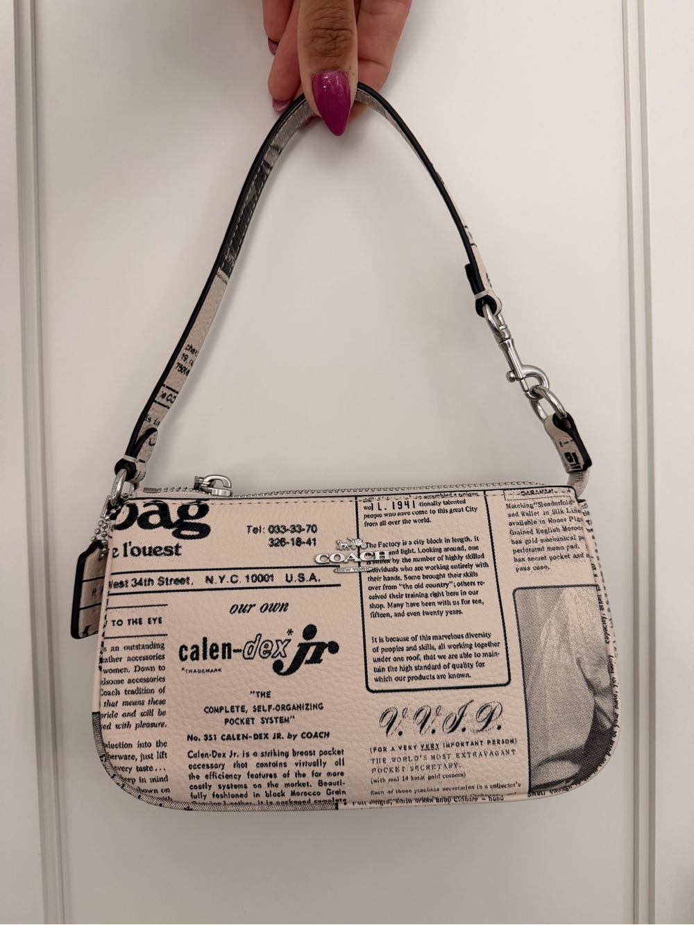 Coach Mini Shoulder Bag in Cream and Black Newspaper Print